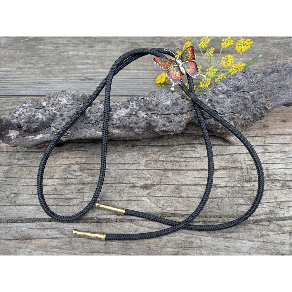 Handcrafted Stamped Metal Butterfly Bolo Tie, Butterfly Western Necklace